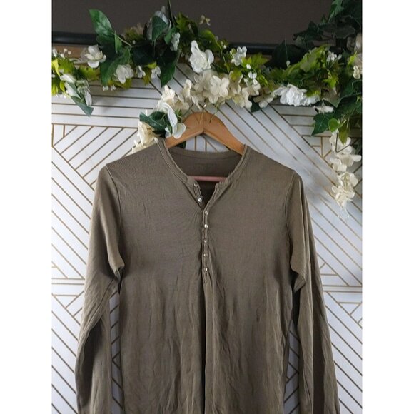 Filatures Du Lion Deluxe Tee Shirt Henley Long Sleeve Brown 100% Cotton Size L - Picture 2 of 8